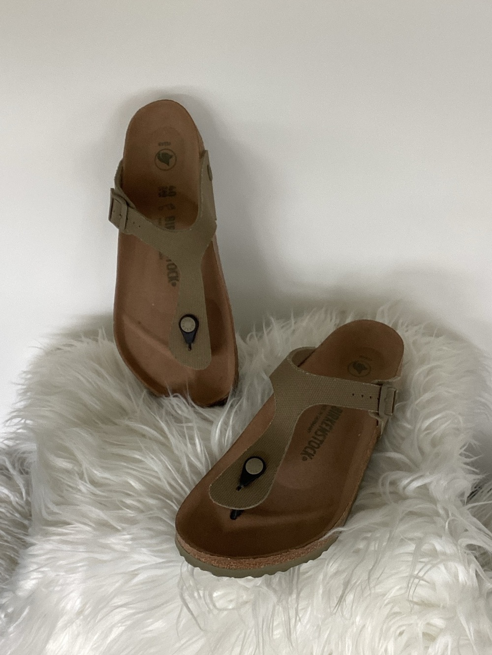 Birkenstock Olive Green Thong Sandals with Buckle